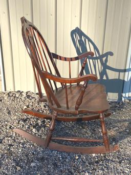 Antique Wooden Rocking Chair Bow Back Braced