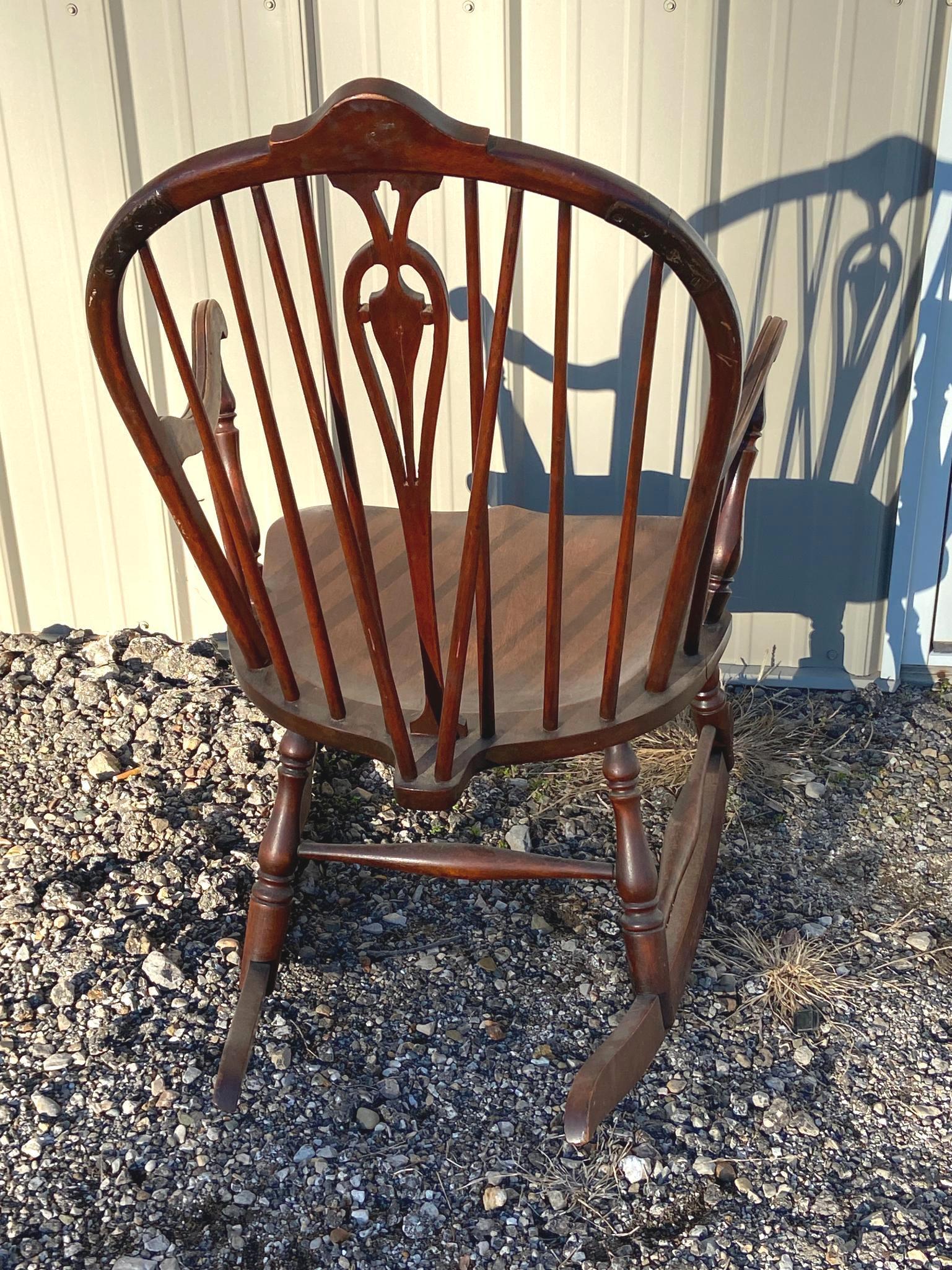 Antique Wooden Rocking Chair Bow Back Braced