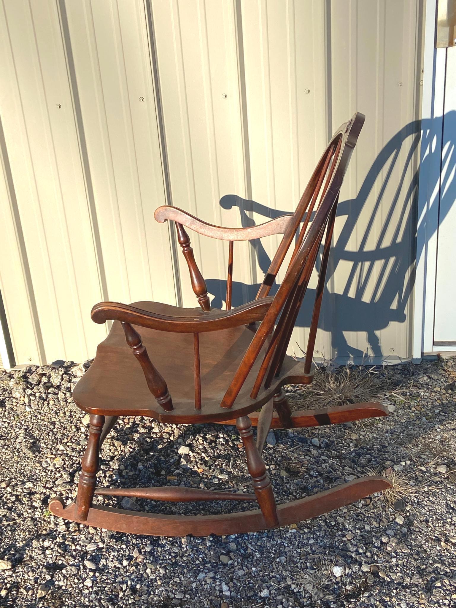 Antique Wooden Rocking Chair Bow Back Braced