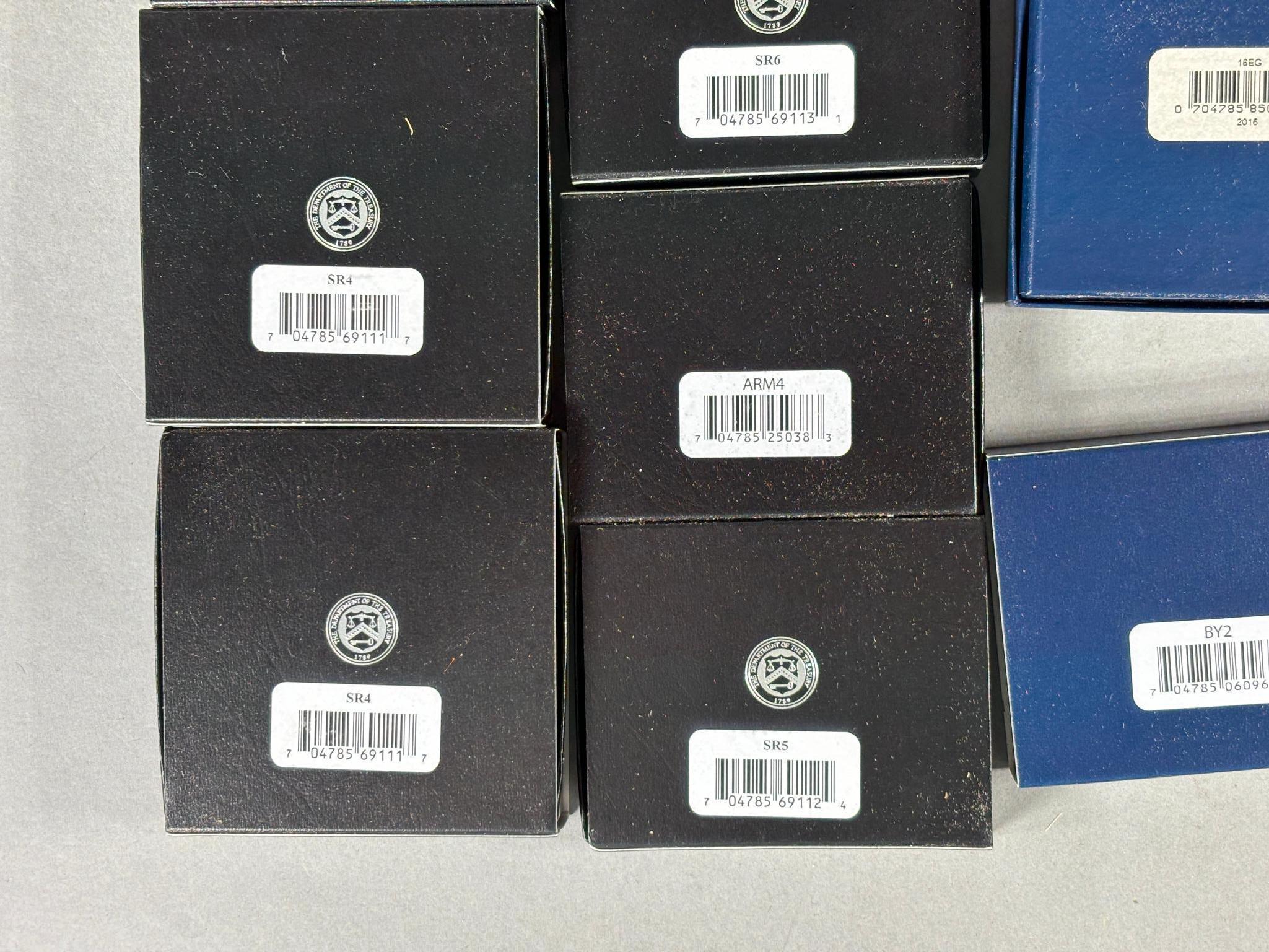 Group Lot of 10 Mint Silver Coins in Boxes