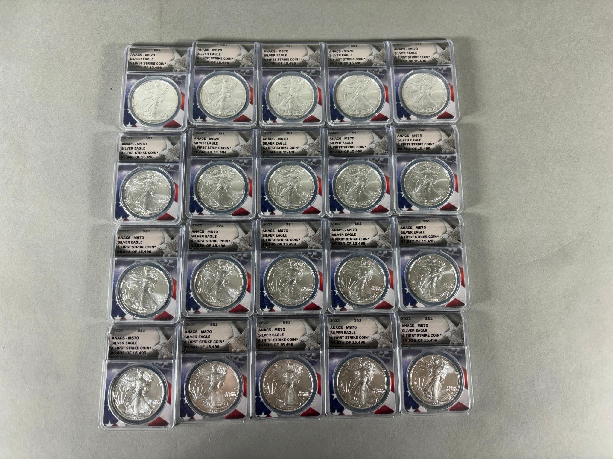 Group Lot of 20 Liberty Silver Dollar Coins ANACS Graded