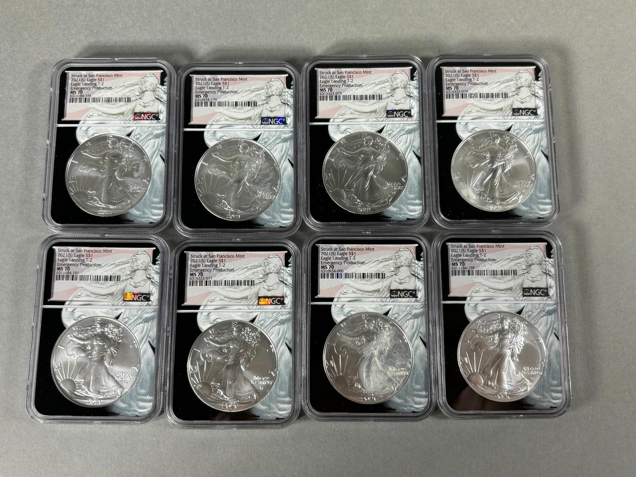 Group Lot of 8 US Silver Dollar Coins NGC Graded