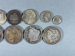 Group Lot of Silver Coins Including Morgan Dollars, Columbian Exhibition, Peace Dollars