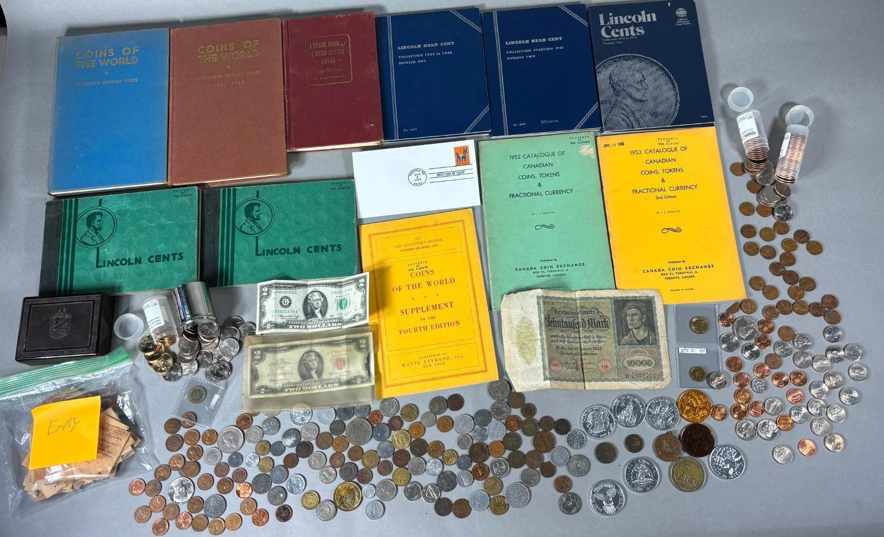 Large Lot Foreign and US Coins Banknotes and More