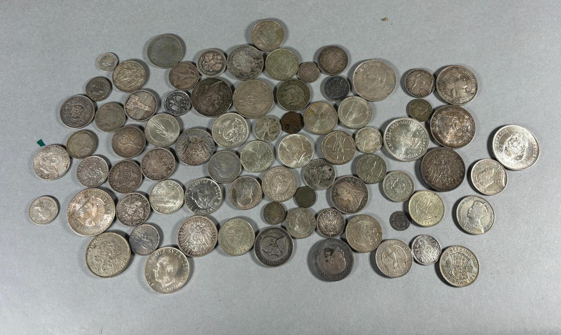 Large Lot of Mostly Silver Coins Foreign and US