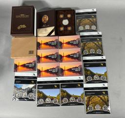 Large Lot of US Coin Sets including Lincoln Coin & Chronicle with Silver Coin