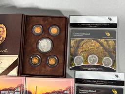 Large Lot of US Coin Sets including Lincoln Coin & Chronicle with Silver Coin