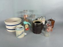 Group Lot of Milk Bottles, Stoneware, Advertising