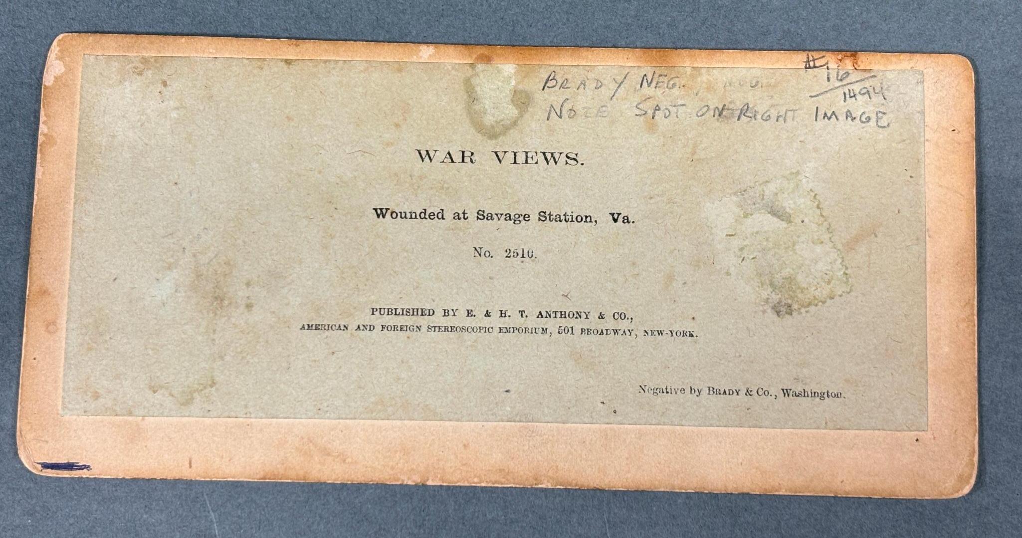 CIVIL WAR STEREOVIEW - WOUNDED AT SAVAGE STATION