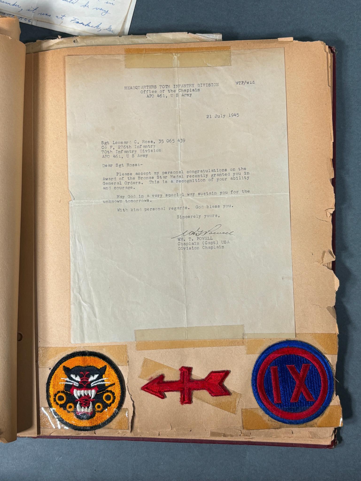 WWII 70TH DIV PURPLE HEART & BRONZE STAR GROUPING