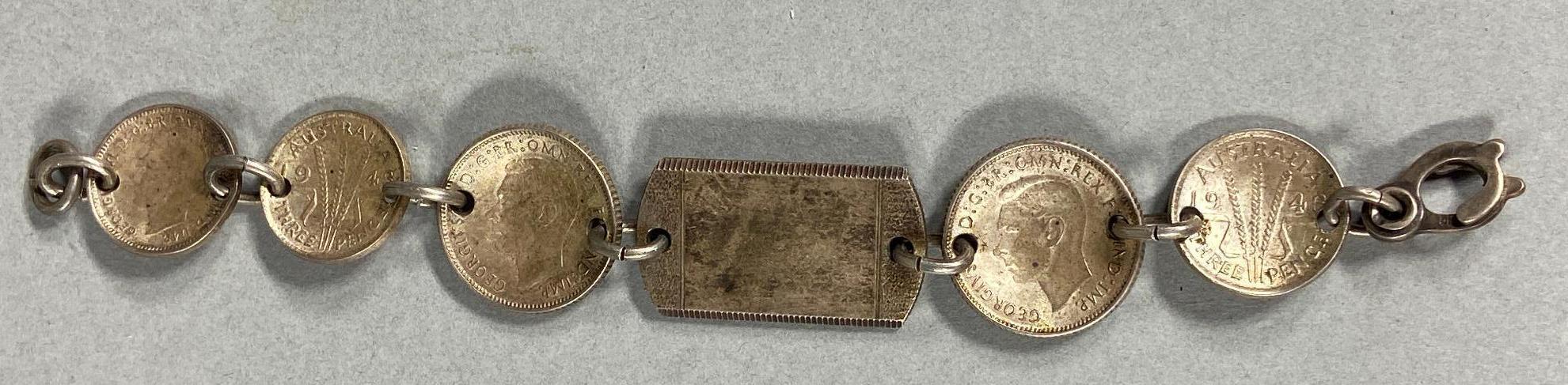 WWII TRENCH ART BRACELET AUSTRALIAN SILVER COINS