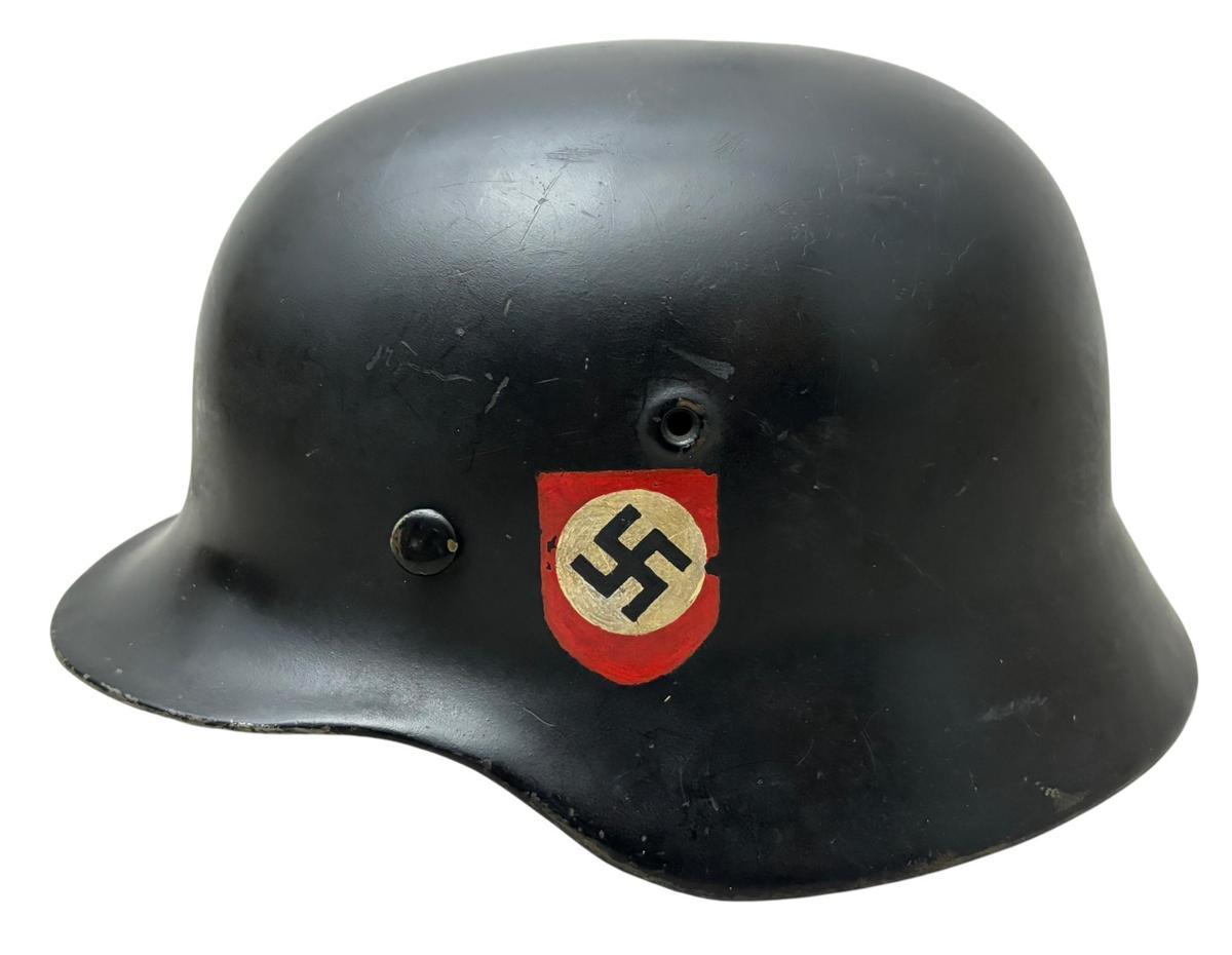 WWII GERMAN HELMET W/ NORWEGIAN MODIFICATIONS AND MODERN SS DECAL