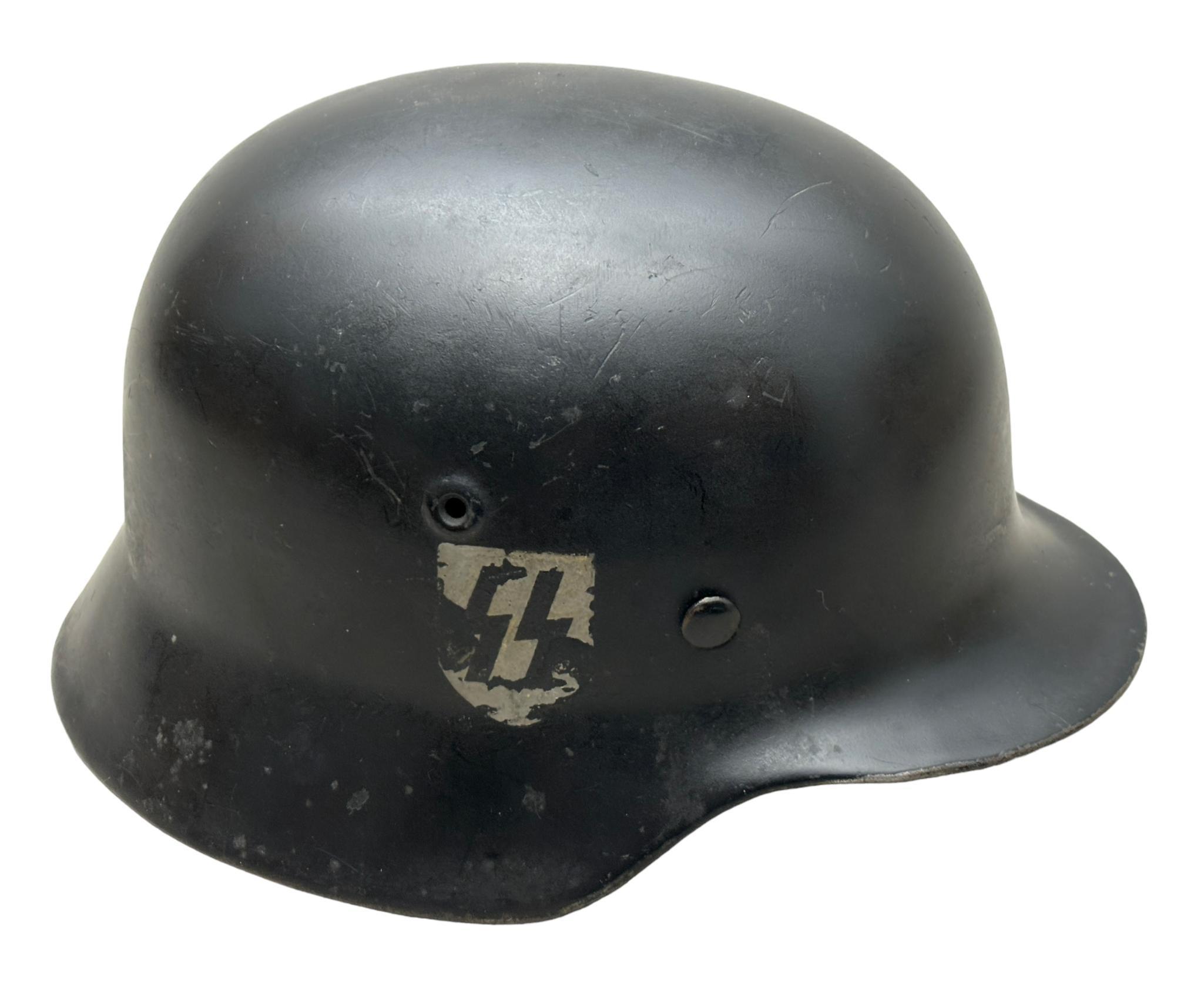 WWII GERMAN HELMET W/ NORWEGIAN MODIFICATIONS AND MODERN SS DECAL