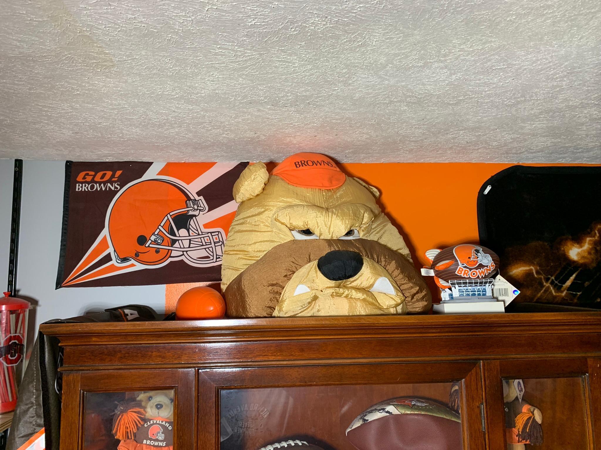 Basement Area Contents - Large Group of Cleveland Brown Memorabilia, TV,