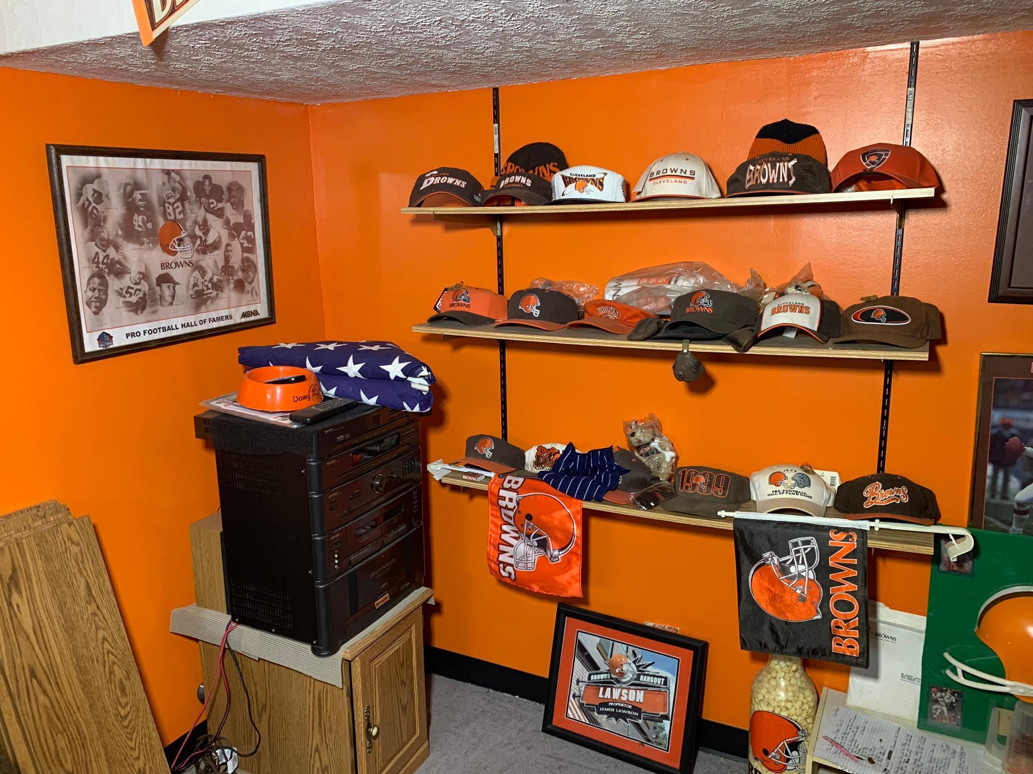 Basement Area Contents - Large Group of Cleveland Brown Memorabilia, TV,