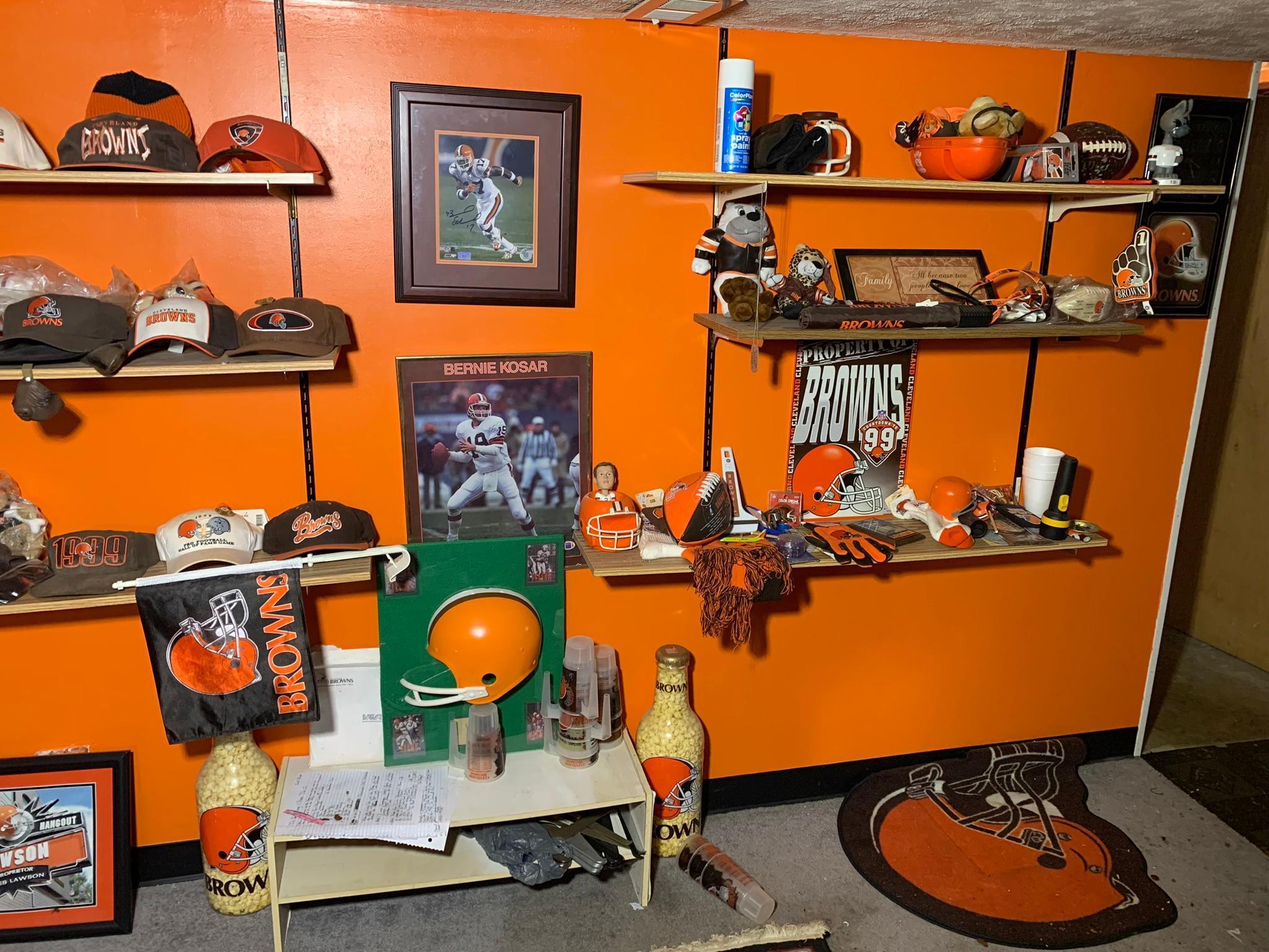 Basement Area Contents - Large Group of Cleveland Brown Memorabilia, TV,