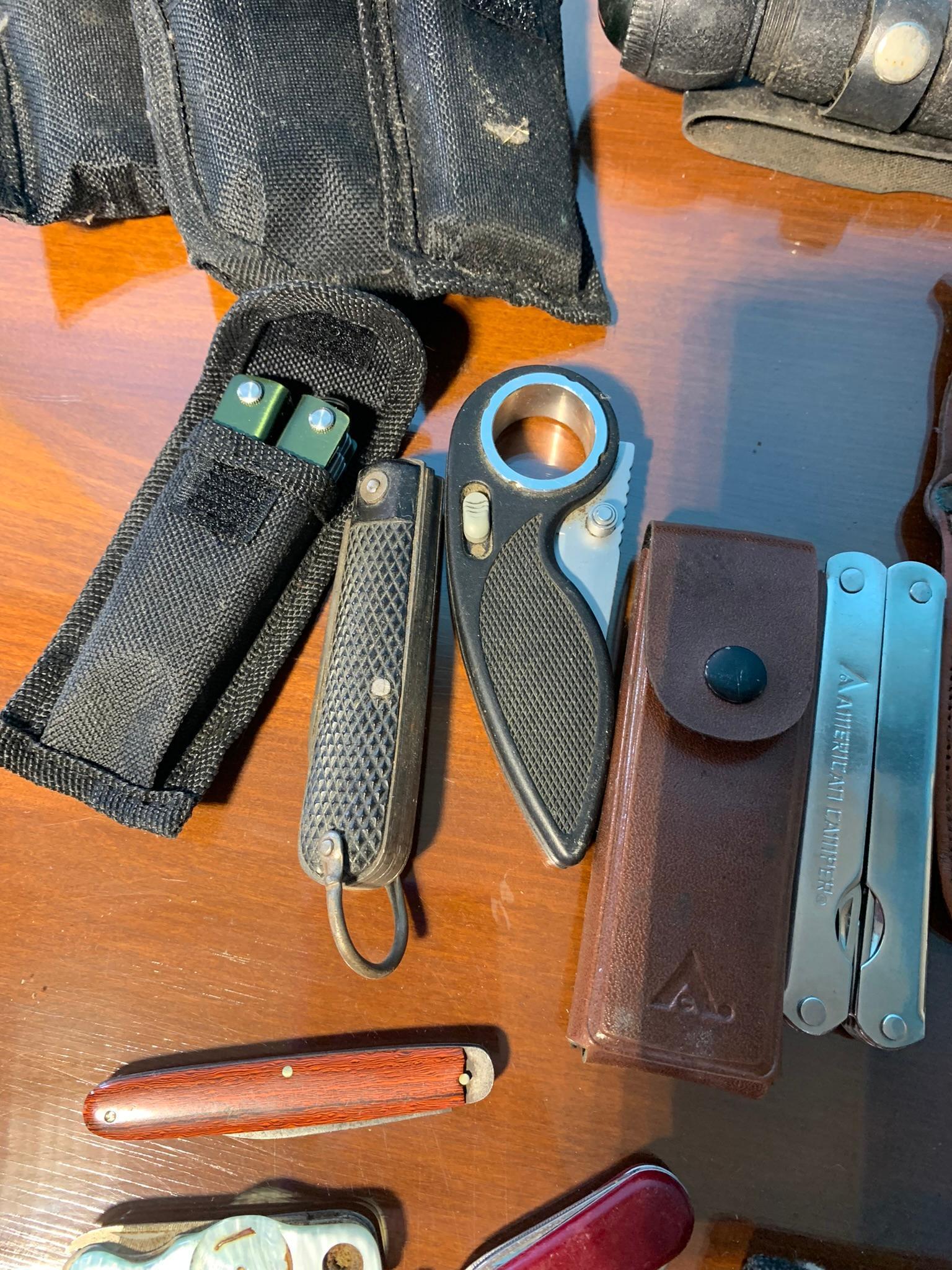 Group of Multi Tool Pocket and Tactical Knives