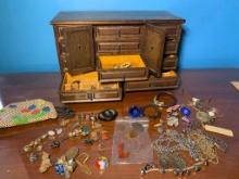 Group of Costume Jewelry and Jewelry Box