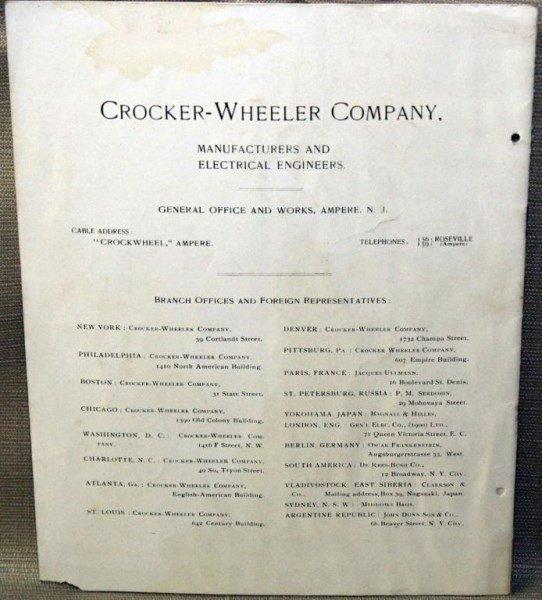 3 pcs -- 1901 Bulletin No. 12 - Crocker-Wheeler