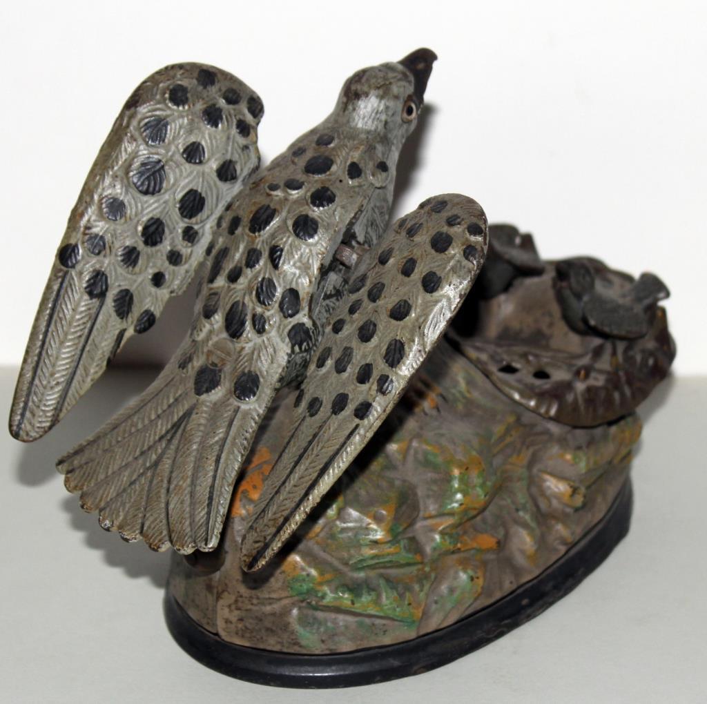 Eagle & eaglet cast iron mechanical bank "PAT.