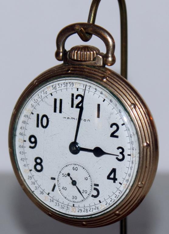 "Hamilton" pocket watch, gold filled, in dome