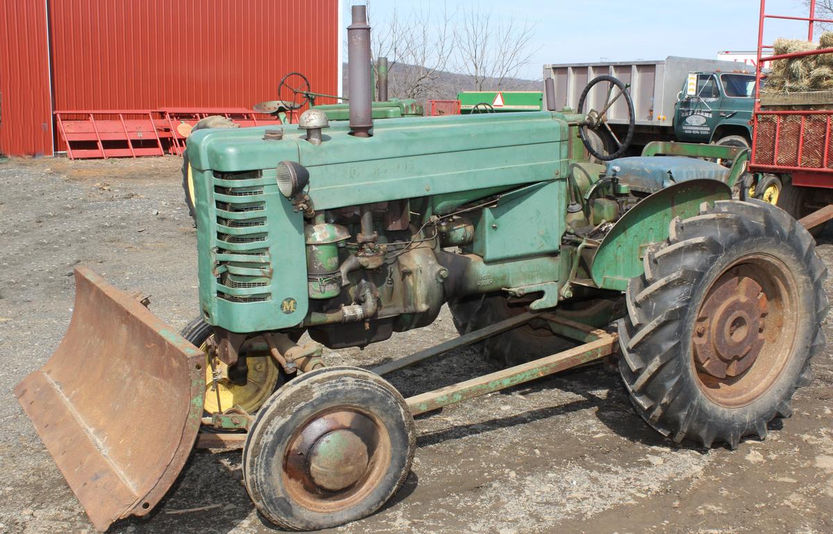 1950 JD M tractor w/front blade, Serial No. 42432