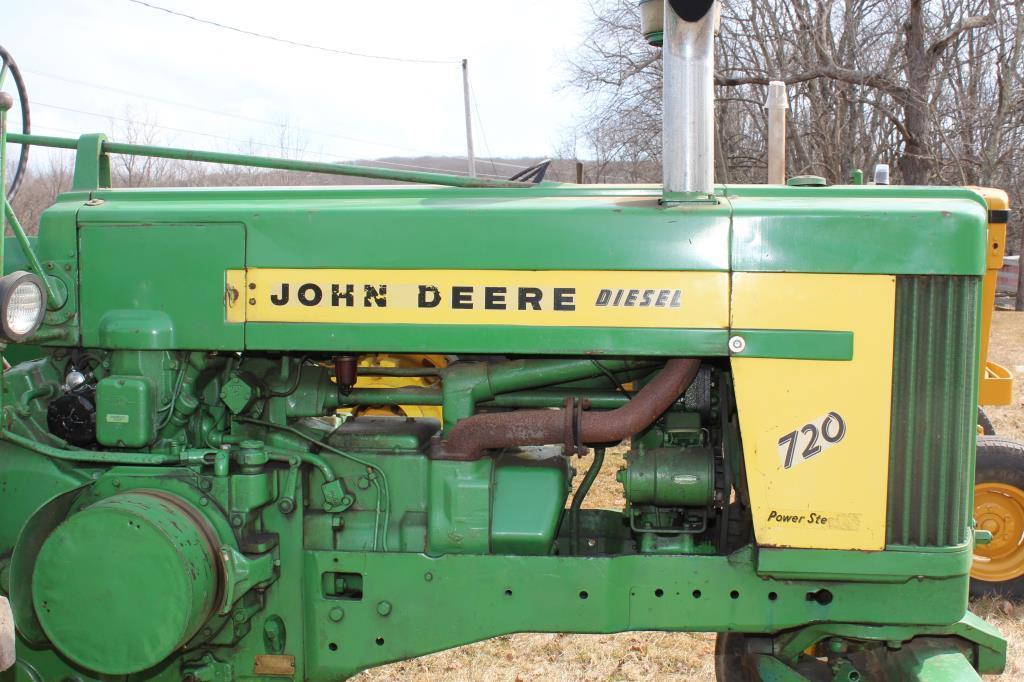 1957 JD 720 Diesel tractor, fenders, 3 pt., wf, Starting Engine, Serial No. 7205620