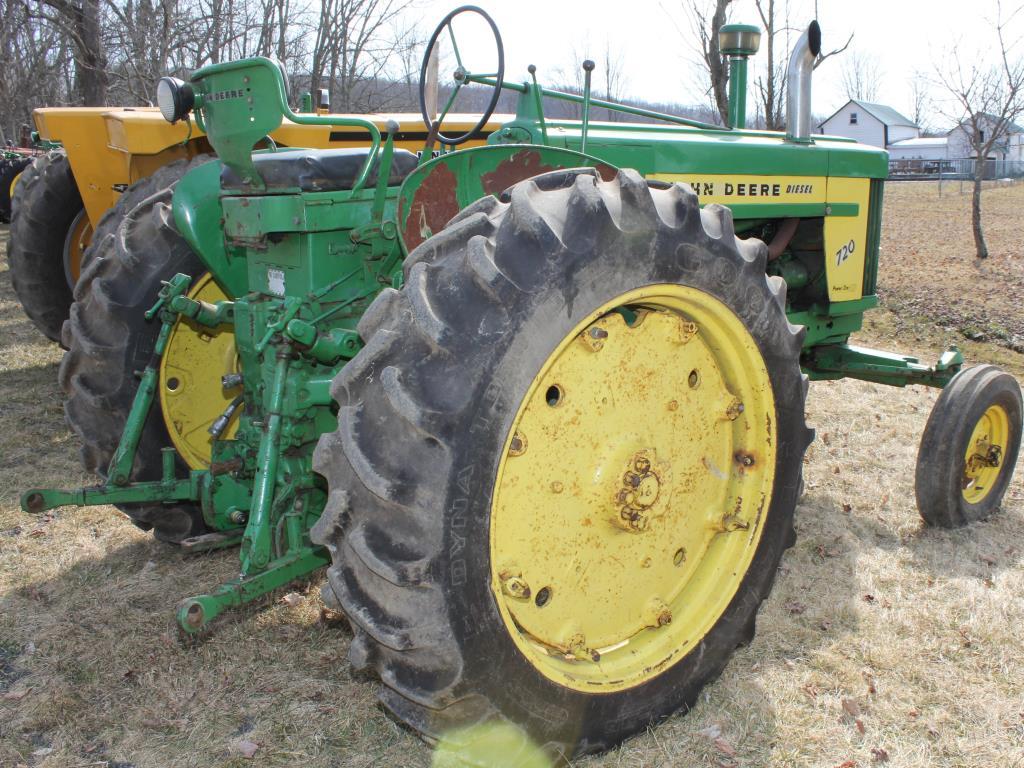 1957 JD 720 Diesel tractor, fenders, 3 pt., wf, Starting Engine, Serial No. 7205620