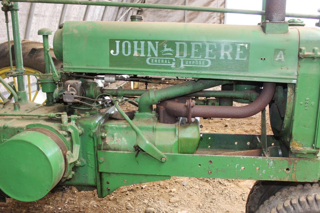 1936 JD A tractor, unstyled, hi-low range, Serial No. 474956