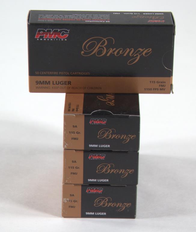 9mm Luger ammunition, 4 boxes PMC Bronze