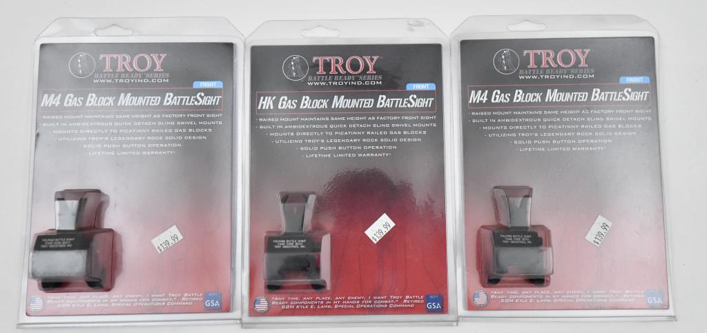 (3) Troy gas block mounted battle sights, two are