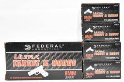 9mm Luger ammunition (5) boxes Federal