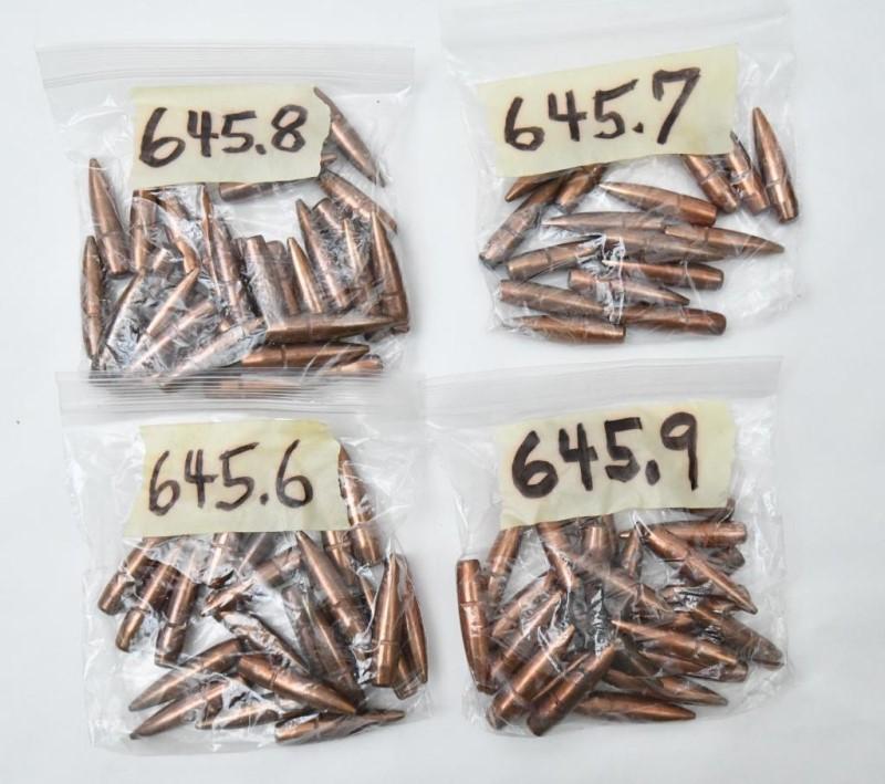 .50 BMG bullets (93) total bullets, assorted weights from 645.6 to 645.9, selling as lot,