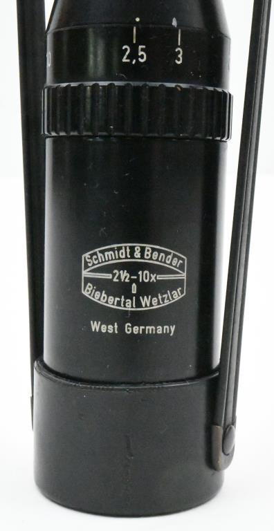 Used Schmidt & Bender 2.5-10x56 Biebertal Wetzlar West German scope with 1" tube covers