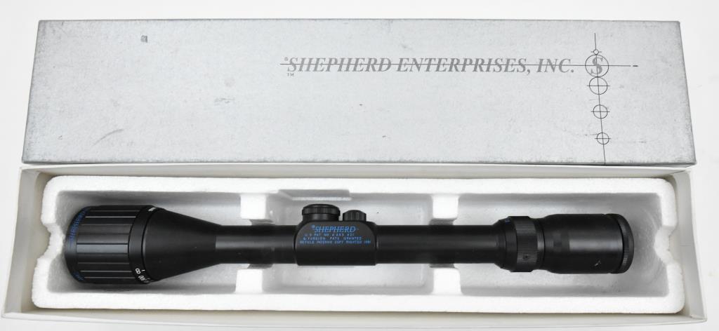 Used Shepherd Enterprises 3-10x40 P2 rifle scope with dual Reticles in original box