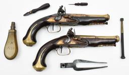 * Cased set of LeFeure et Fils, Brass barreled Blunderbuss pistols, .593" diameter bores,