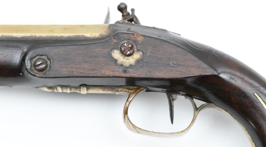 * Cased set of LeFeure et Fils, Brass barreled Blunderbuss pistols, .593" diameter bores,