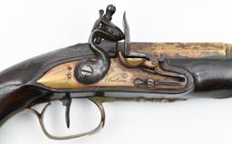 * Cased set of LeFeure et Fils, Brass barreled Blunderbuss pistols, .593" diameter bores,