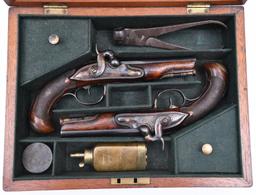 * Cased set of John Blissett ?, Cap and ball pocket pistols, .50" diameter bore,