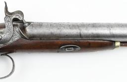 * Belgium Manufactured, Howdah double barrel, 0.675" diameter bore, muzzleloading pistol,