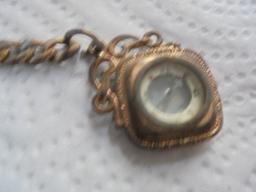 OLD GOLD TONE WATCH FOB WITH A SMALL COMPASS-"AS FOUND" AND NEVER CLEANED