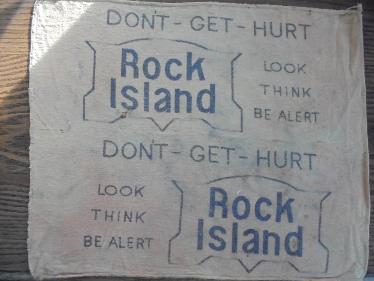 OLD ROCK ISLAND SHOP TOWEL "BE ALERT DON'T GET HURT"