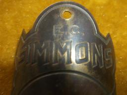 RARE BRASS "E.C. SIMMONS" HARDWARE BICYCLE BADGE- "WESTMINSTER"