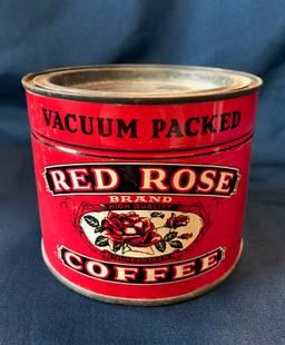 WONDERFUL "RED ROSE COFFEE" MARSHALLTOWN, IOWA- ONE POUND COFFEE TIN