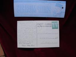 2 OLD PHILLIP MORRIS ADVERTISING ITEMS-CELLULOID RULE AND POST CARD-BOTH FEATURE "BELL BOY" LOGO