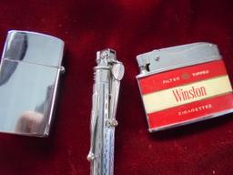 3 VINTAGE CIGARETTE LIGHTERS-ONE IS WINSTON--ONE PEN TOP AND PUERTO RICO