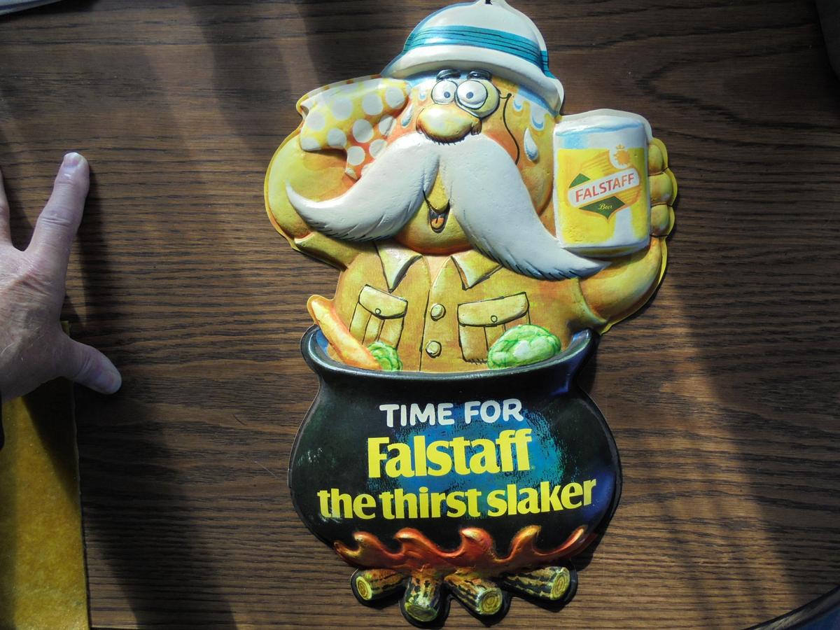 VINTAGE FALSTAFF ADVERTISING SIGN-"THE THIRST SLAKER"-PRESSED HARD PLASTIC