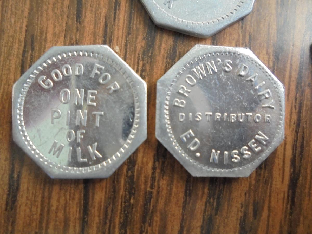 6 OLD DAIRY TOKENS FROM "BROWN DAIRY" GOOD FOR ONE FREE PINT OF MILK