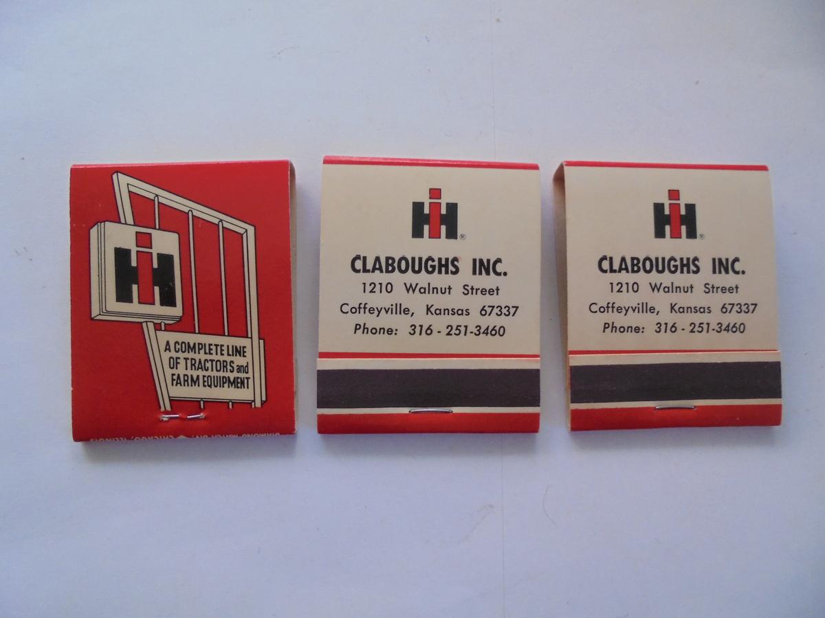 3 BOOKS OF MATCHES ADVERTISING "I-H" DEALER COFFEYVILLE KANSAS