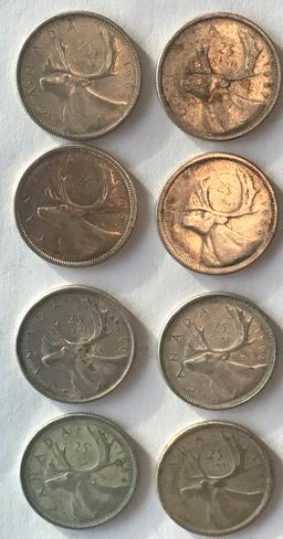 SET OF (8) CANADIAN SILVER QUARTERS
